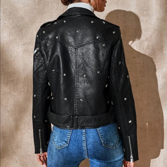 Back Star Stud Vegan Leather Jacket - Picture 2 of 7